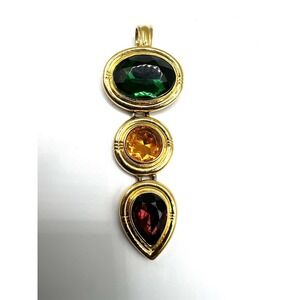 Vintage Sandra Miller Burrows SMB Gold Tone Multicolor Glass Jewel Pendant